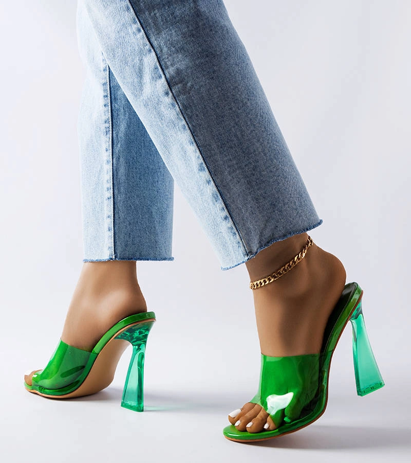 Zöld átlátszó sarokkal rendelkező Clichy papucs