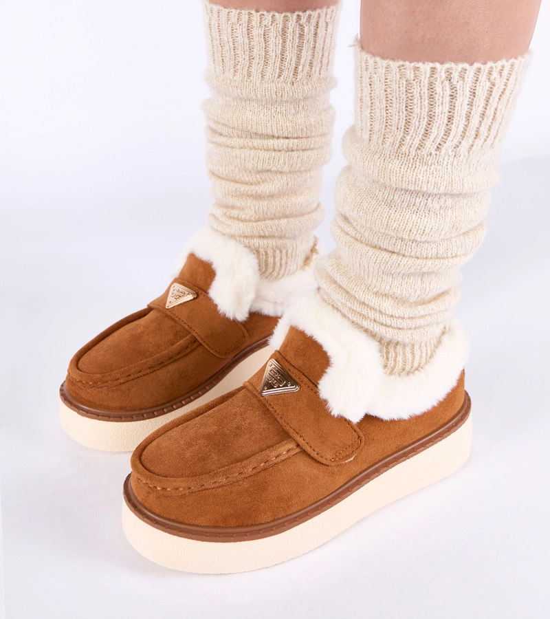 Barna, bundás loafer mokaszinok