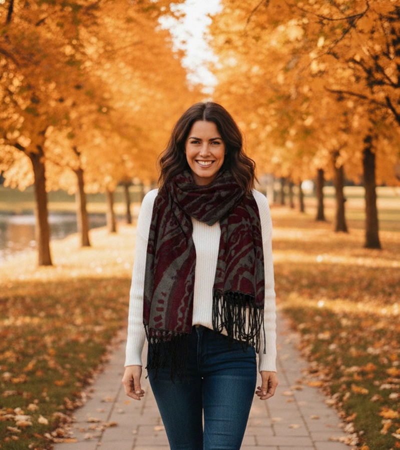 Virágos szürke-bordó sál Colonie