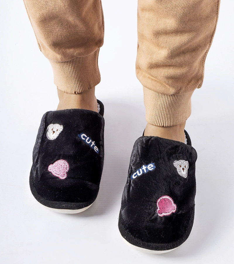 Fekete meleg papucsok Cute mackókkal