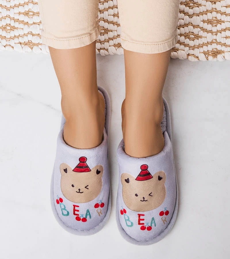 Medve szürke puha papucs