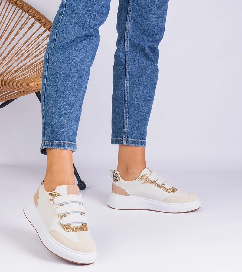 Kasabella női bézs tépőzáras csillogó tornacipő