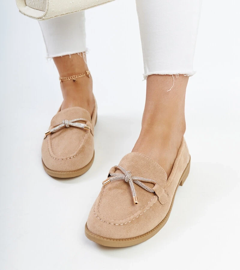 Endike díszes masnis bézs mokaszinok