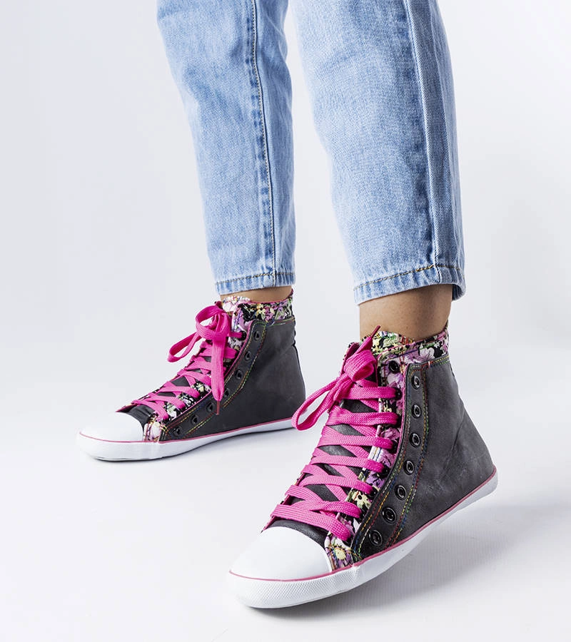 Fekete virágos bokacipő Marphisa