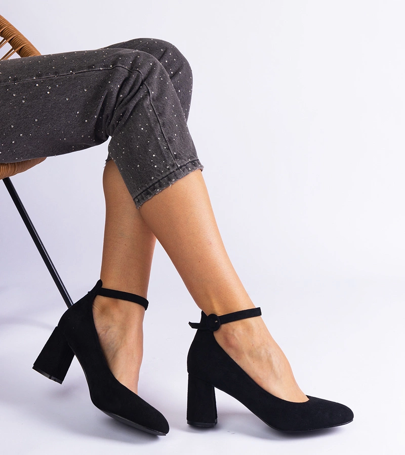 Fekete műbőr velúr oszlopos cipő Pamelina