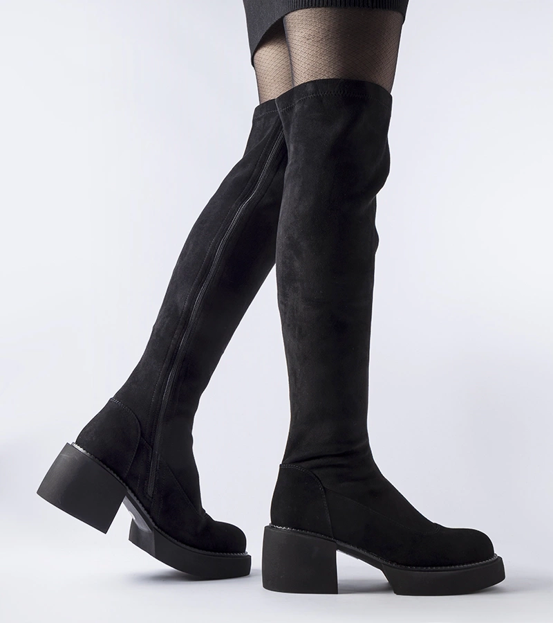 Fekete hosszú meleg bőrcsizma Maurizio