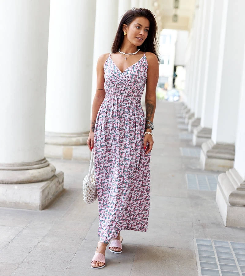 Rózsaszín maxi virágos Jolanda ruha