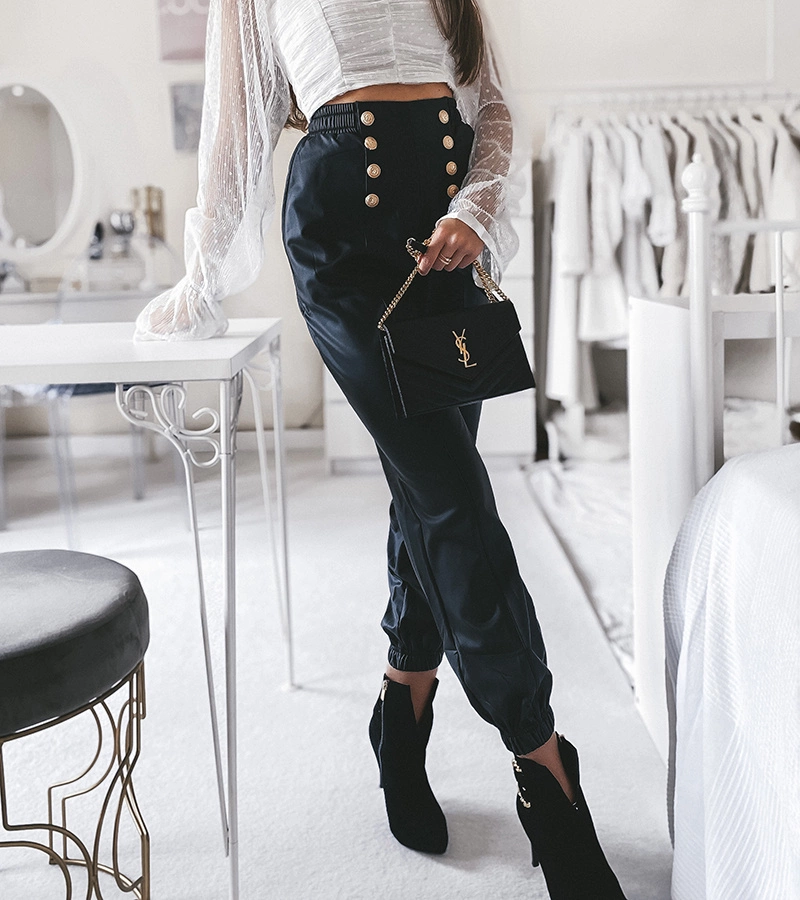 Cravone fekete műbőr nadrág