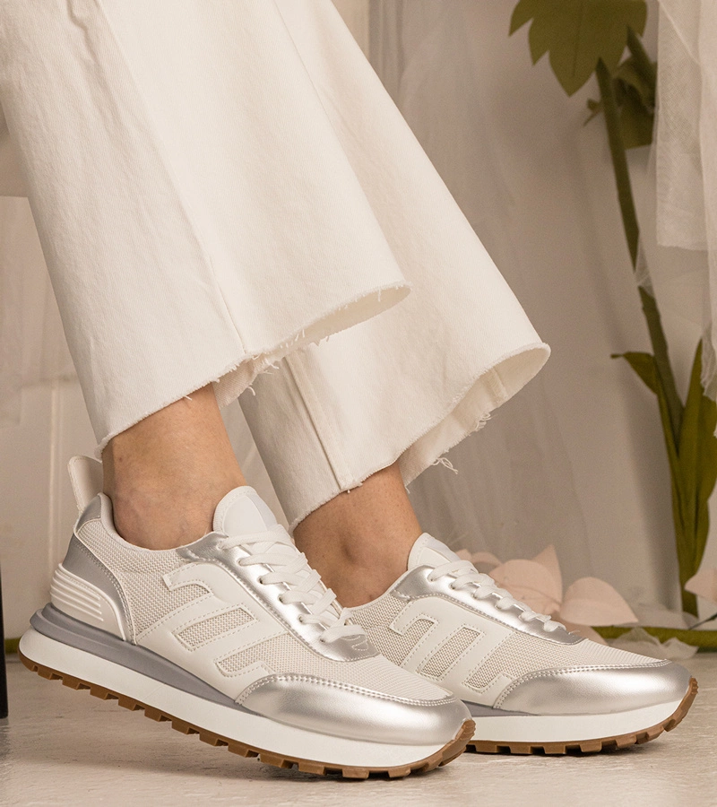 Fehér-ezüst női sportos Marena tornacipő