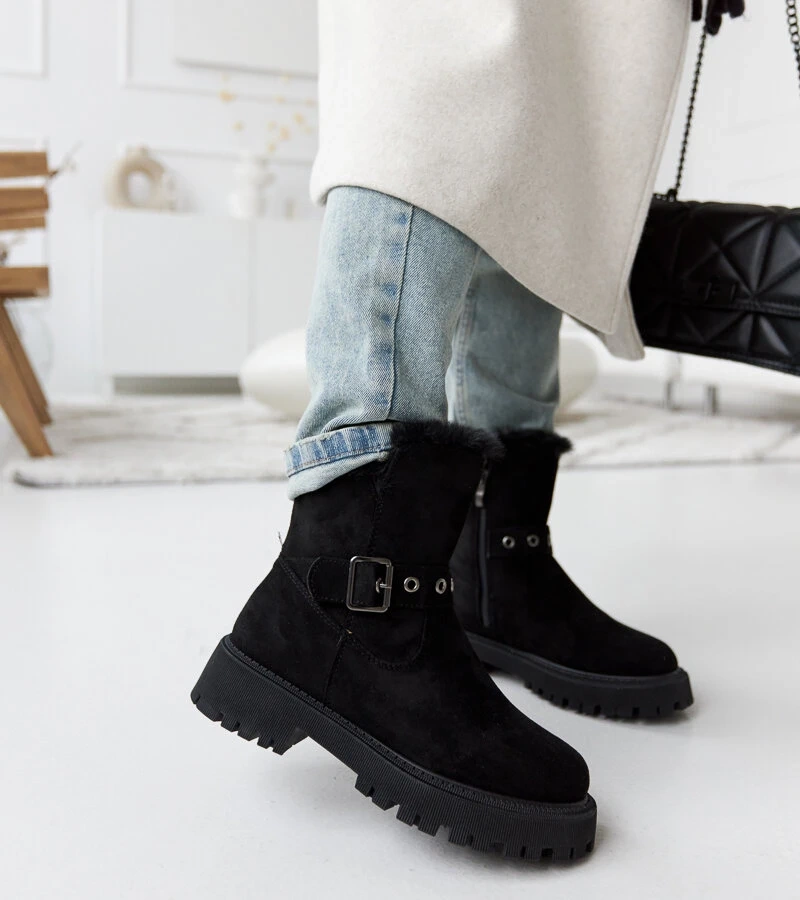 Fekete bélelt műszálas bokacsizma Arturo