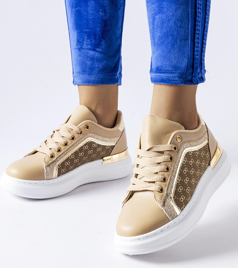 Leo platformos bronzos cipők flitterekkel díszítve