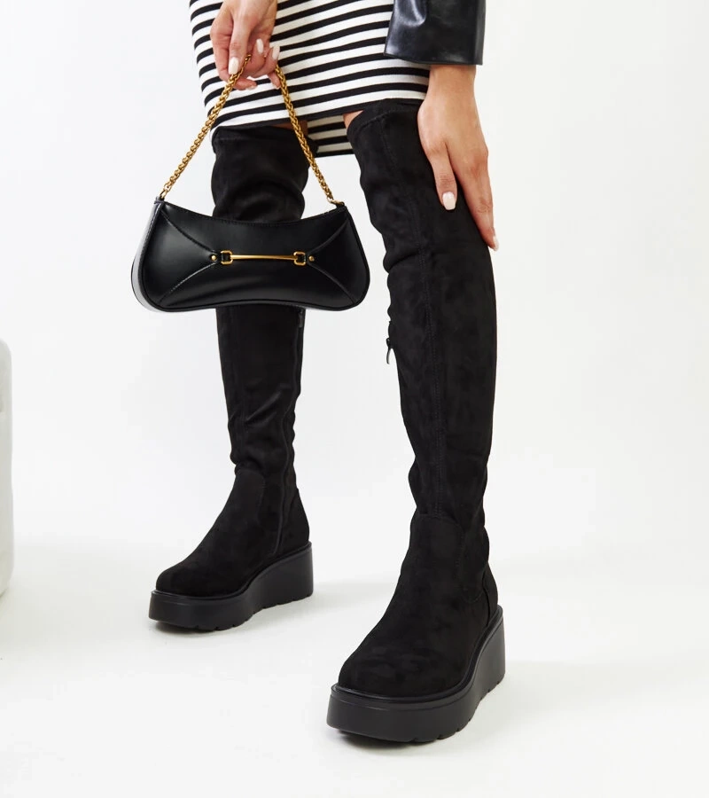 Nafeesa hosszú fekete platformos csizmák
