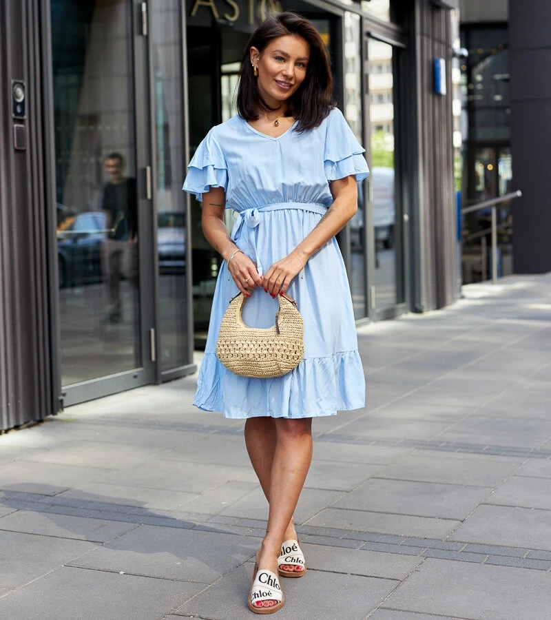 Sagasa övből készült kék midi ruha