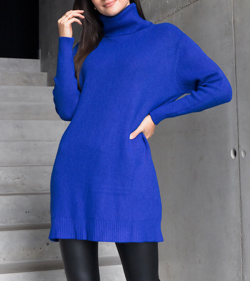 Kali hosszú kék puha garbós pulóver