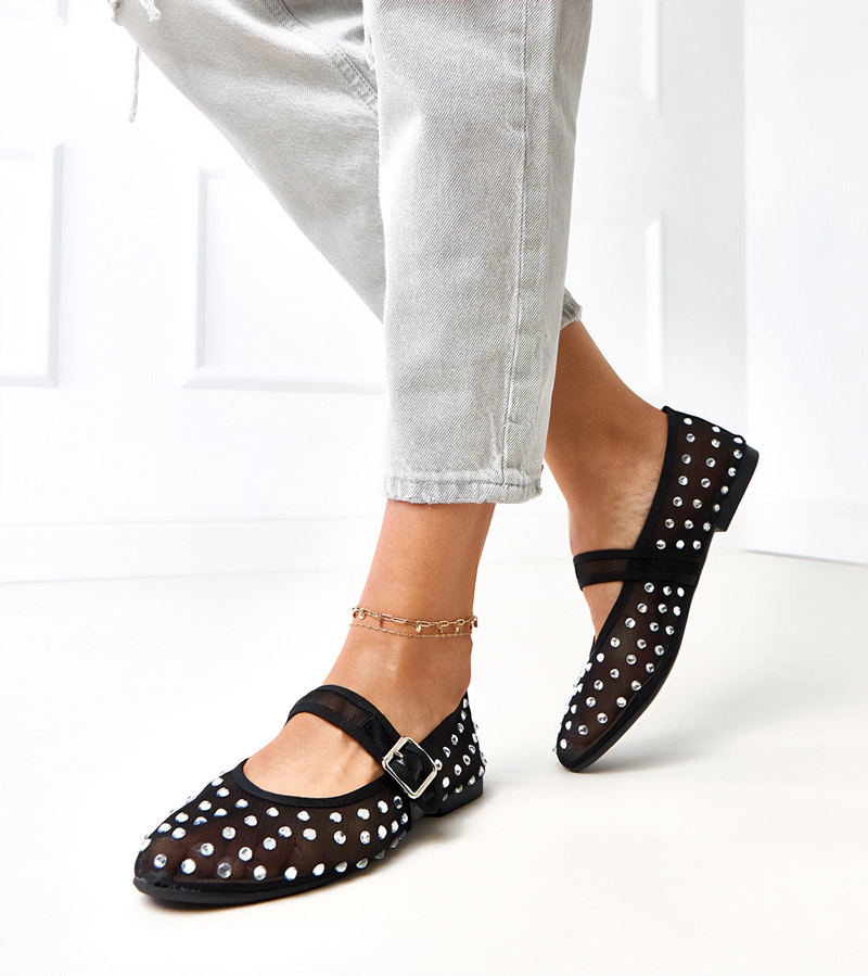 Fekete hálós balerinák kristályokkal Malmo