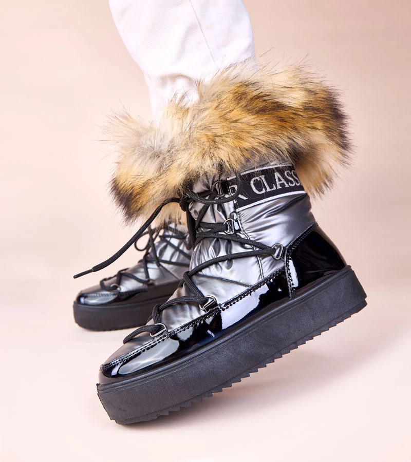 Szürke, fűzős, szőrmés Alison hócsizma