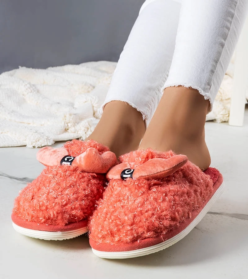 Sötétrózsaszín papucsok bolyhos Rosny-val