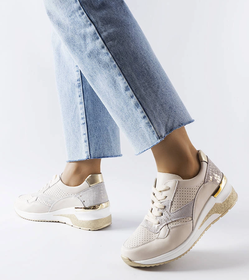 Manfrin lyukas bőr sneaker bézs színben