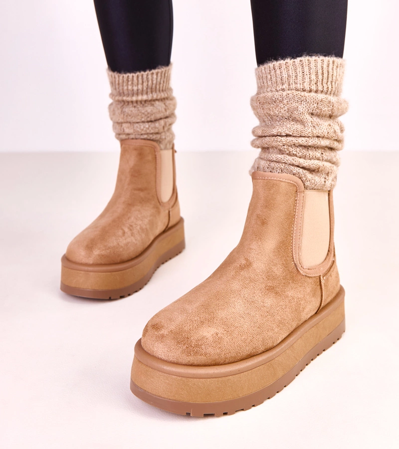 Sötétbézs alacsony Nancy hócsizma rugalmas betéttel