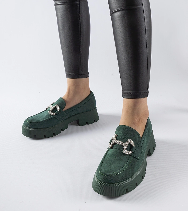 Zöld Giacomo mokaszinok cirkóniákkal