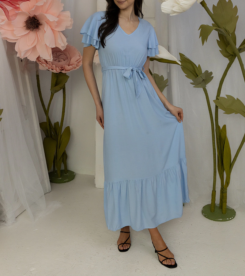 Akina rövid ujjú kék maxi ruha