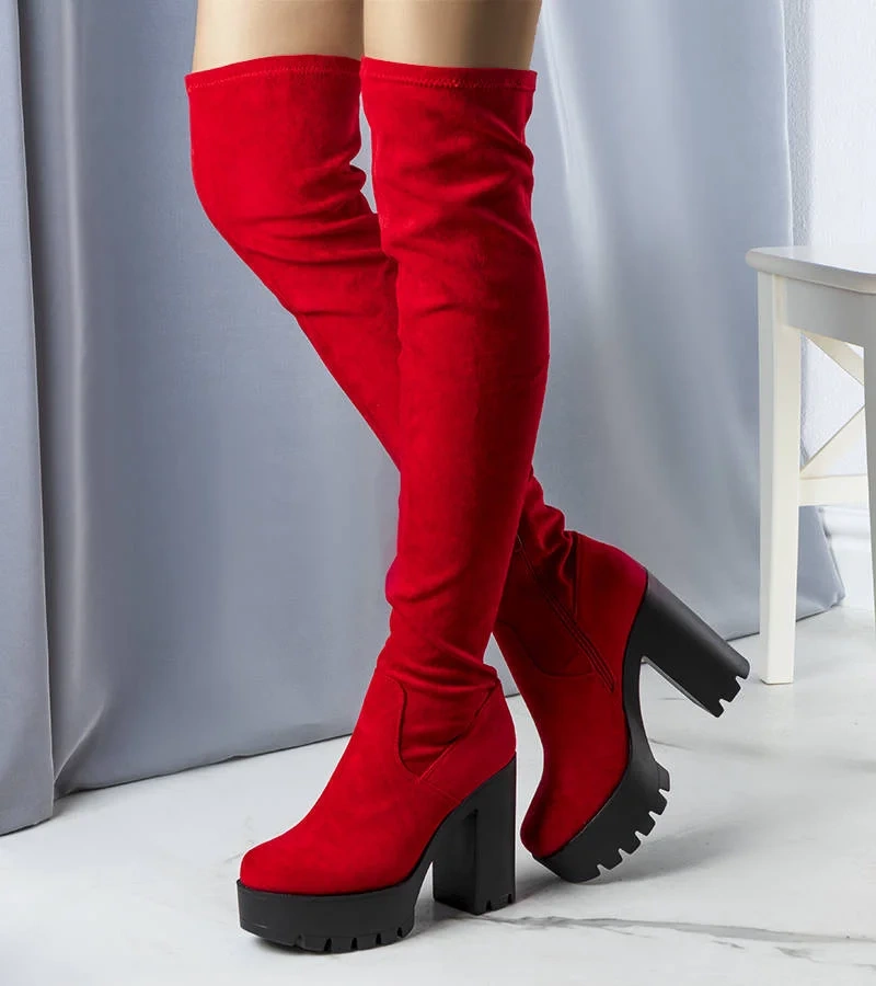 Piros bőr magas csizma Byron