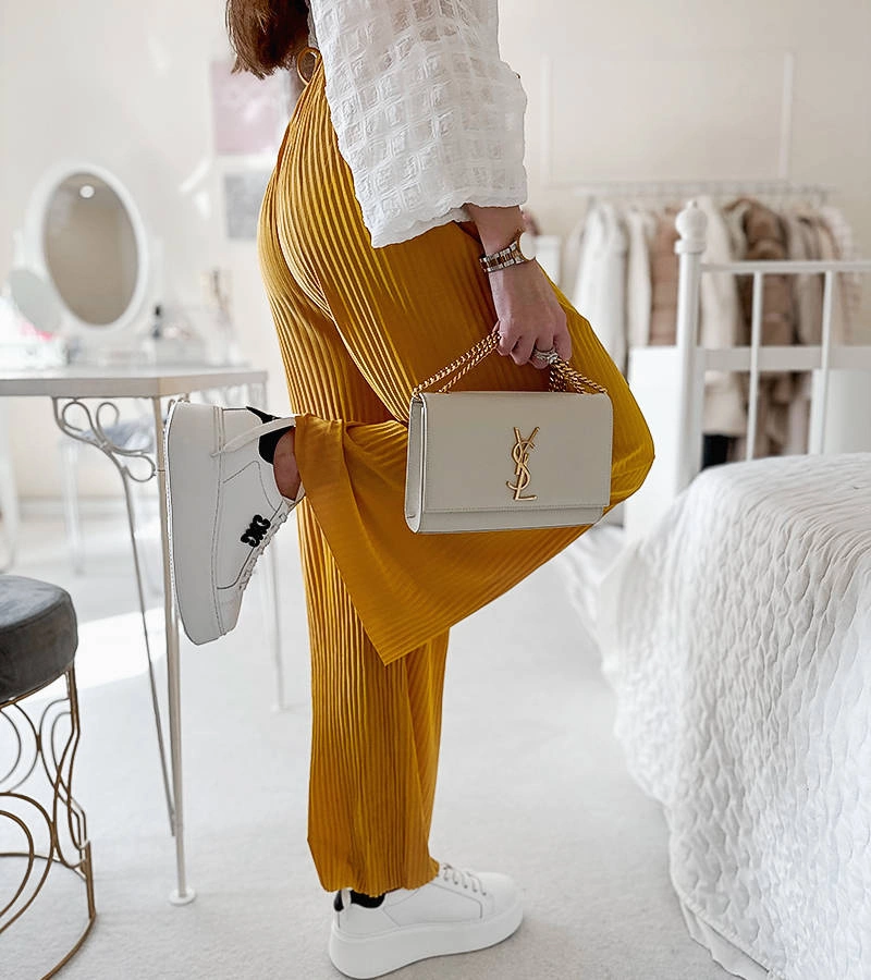 Sárga pliszírozott Claudette nadrág