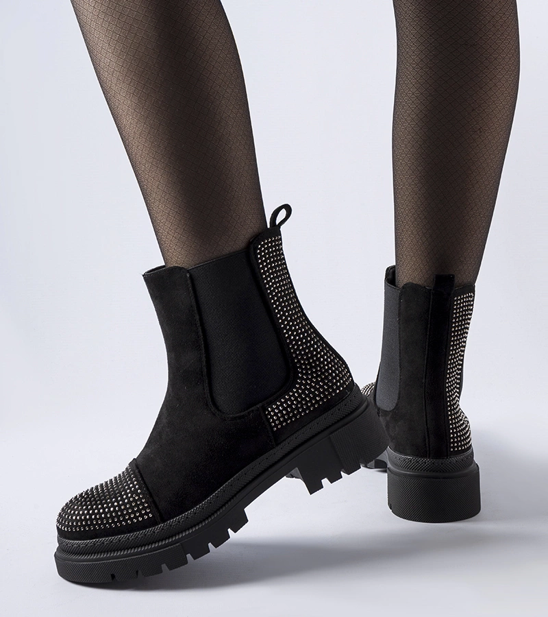 Fekete cipők cirkónia díszítéssel Grinzane műszálas bőrből