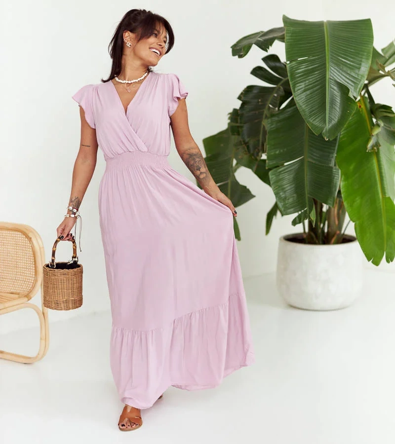 Lila maxi ruha Mila gyűrődésekkel