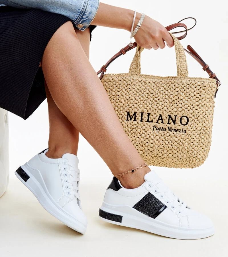 Fekete-fehér Giulia cirkónia díszítésű tornacipők