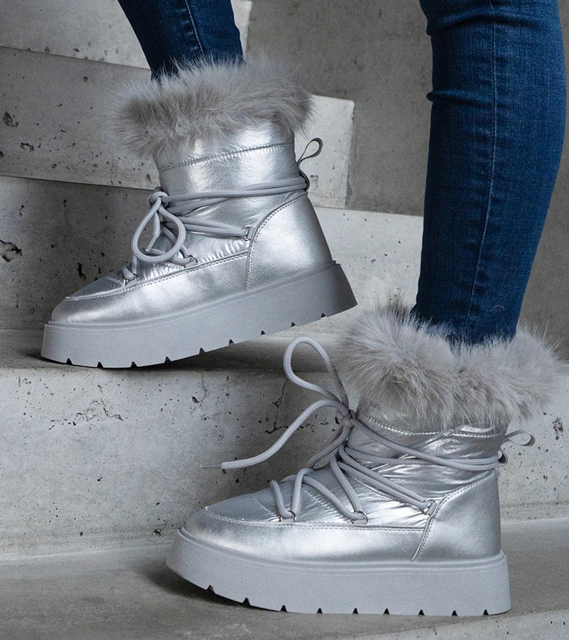Ezüst bélelt szőrmés hótaposó csizma Arilla