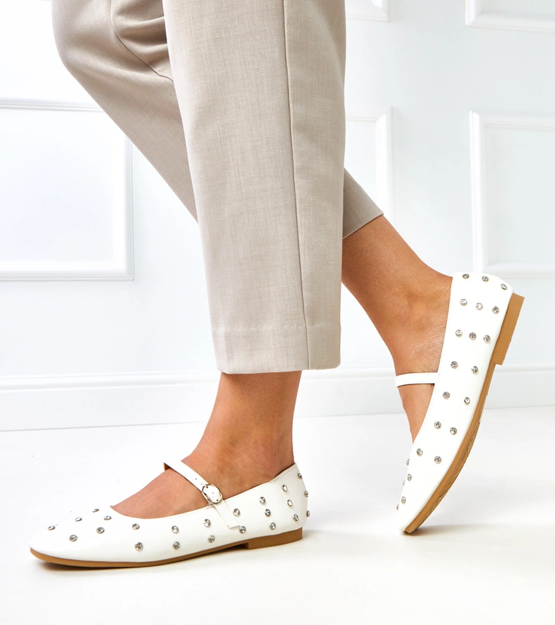 Fehér balerinacipők kristályokkal Heidi