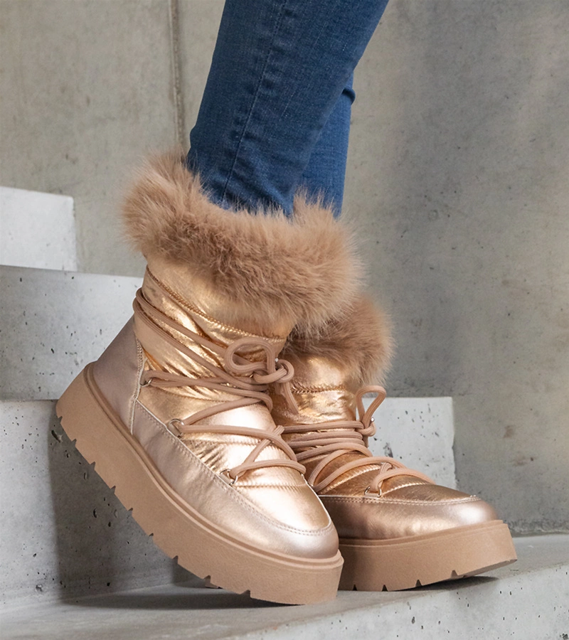 Bézs bélelt Arilla szőrmés hócsizma