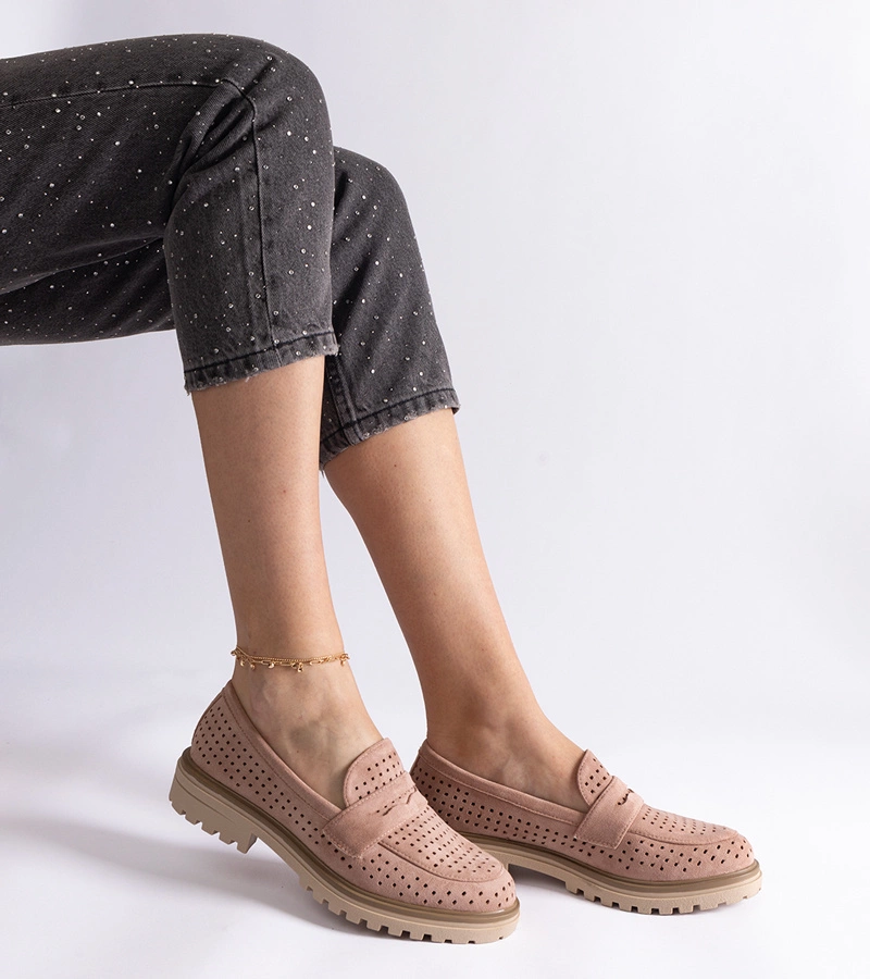 Clausen rózsaszín áttört ökológiai velúr mokaszin