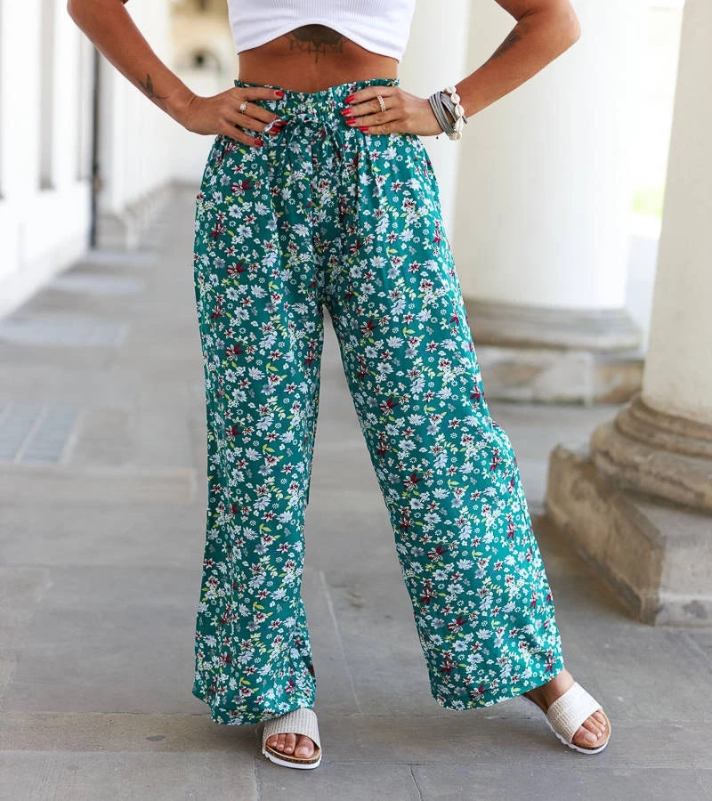 Zöld széles virágos nadrág Grazia