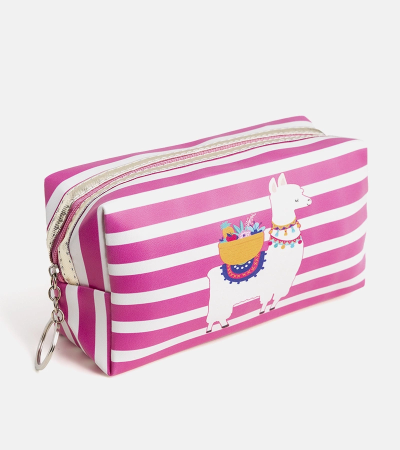 Fehér-rózsaszín Lama kozmetikai táska