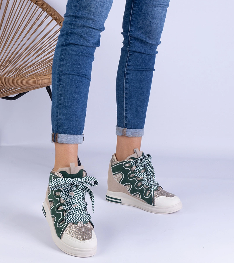 Zöld tornacipők vastag fűzővel és csillámmal Gralina