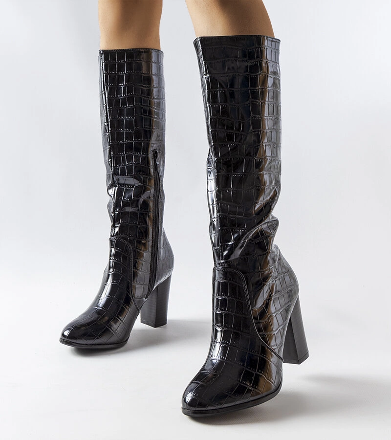 Fekete bőrbakancsok krokodil mintával Medhane