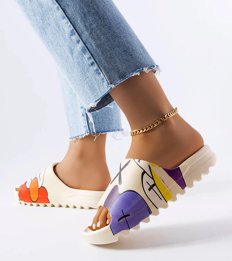 Lindale mintás és talpú bézs papucsok