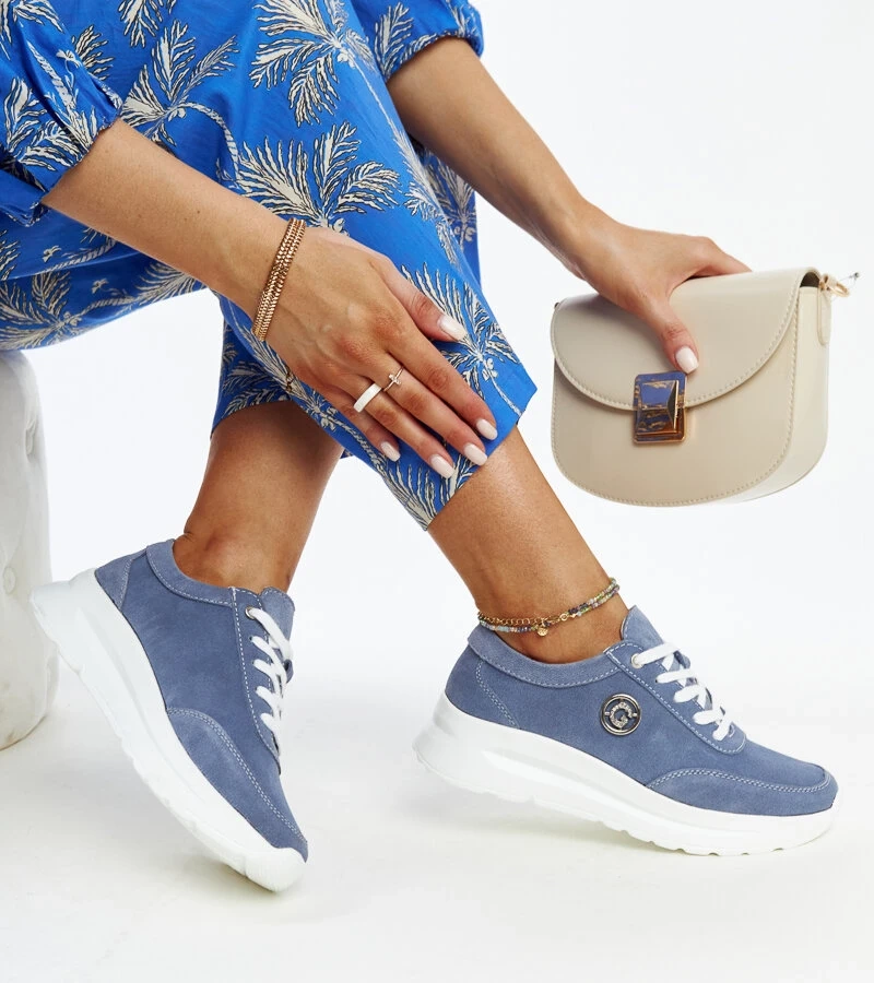 Kék bőr platformos Helja tornacipők