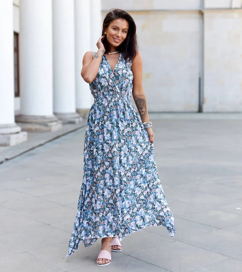 Kék maxi ruha gumival a derekán Beneventi