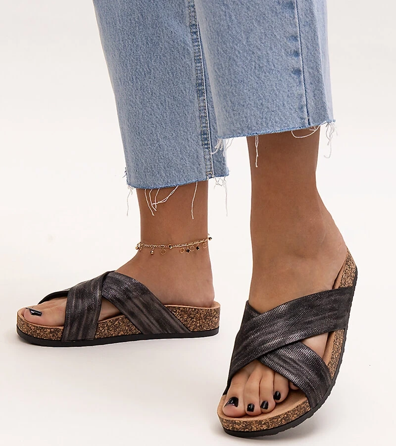 Ribera csillogó parafa talpú papucsok