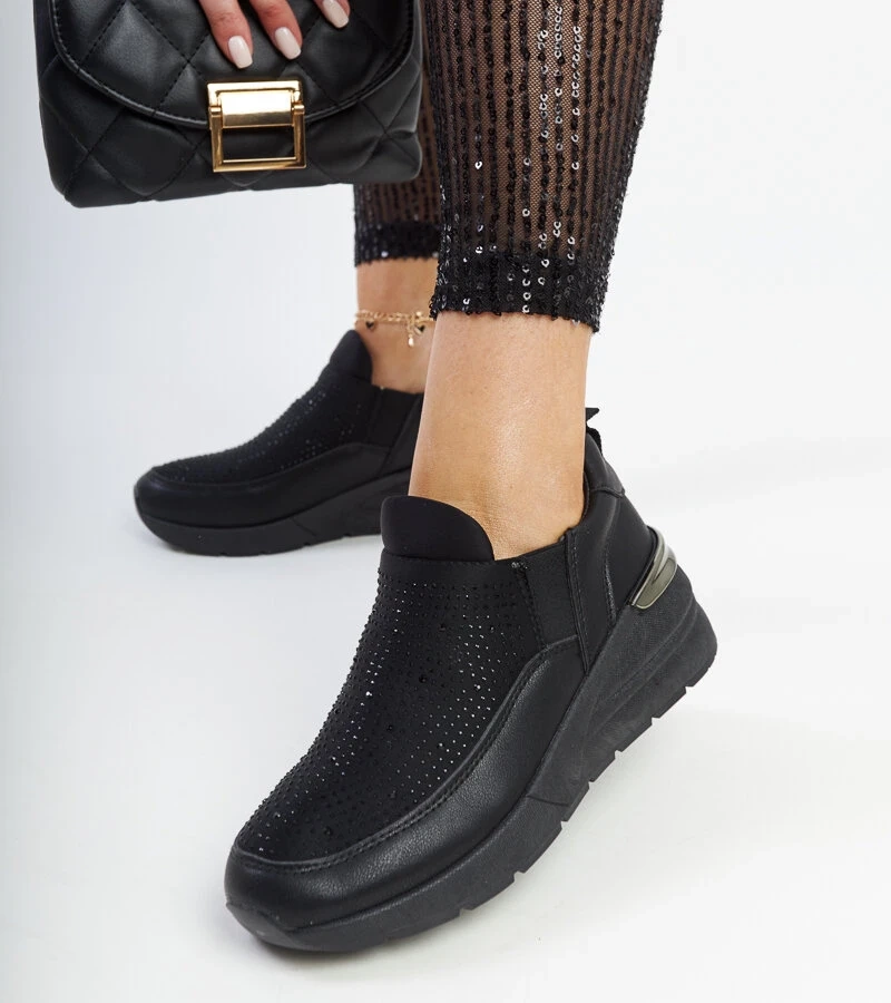 Ashleey fekete strasszos platformos tornacipő