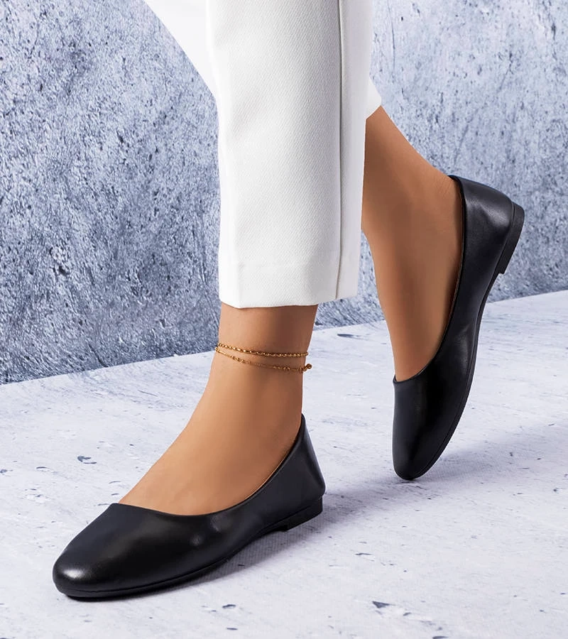 Fekete bőr talpbetétes Truchon balerinacipők