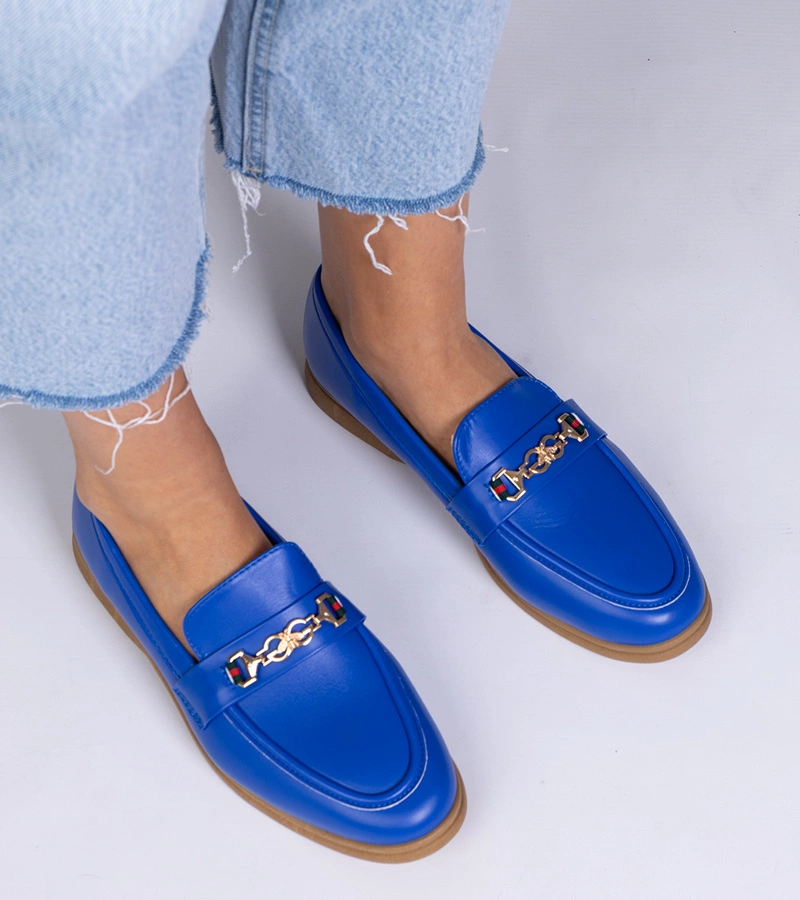 Feola arany díszes kék mokaszin