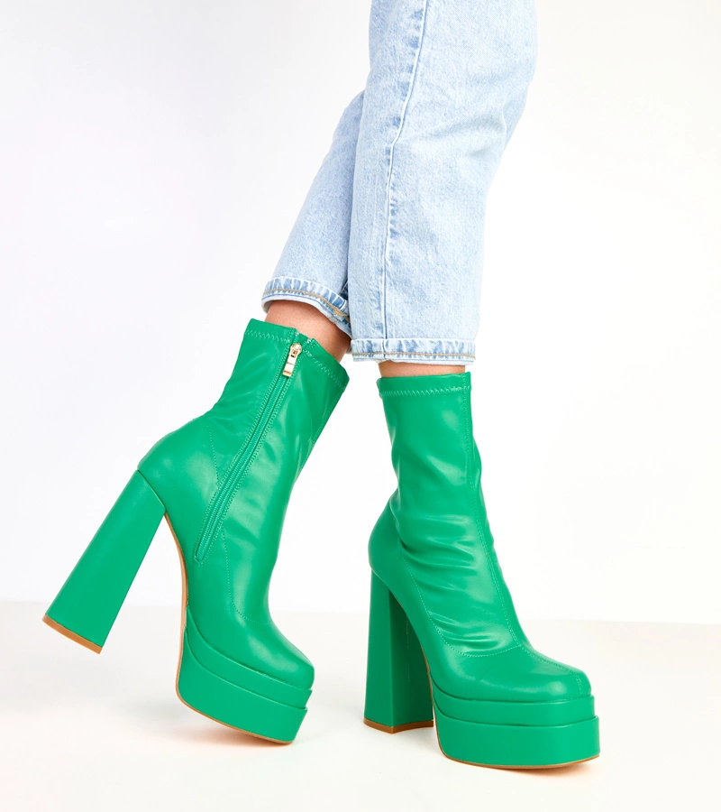 Zöld bokacsizma vastag sarokkal és platformmal Yasmin
