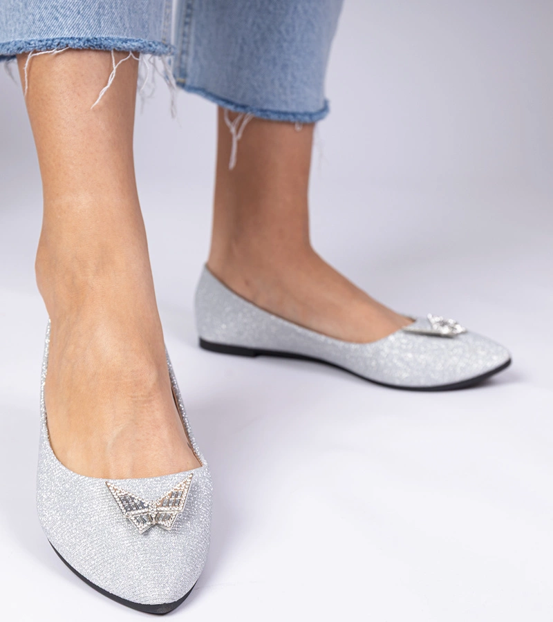 Ezüst női pillangós csillámos balerina Denny