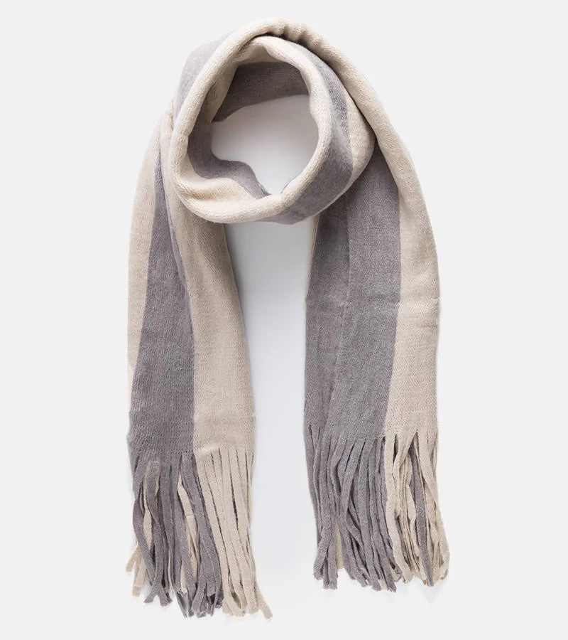 Barna-szürke Lana bojtos sál