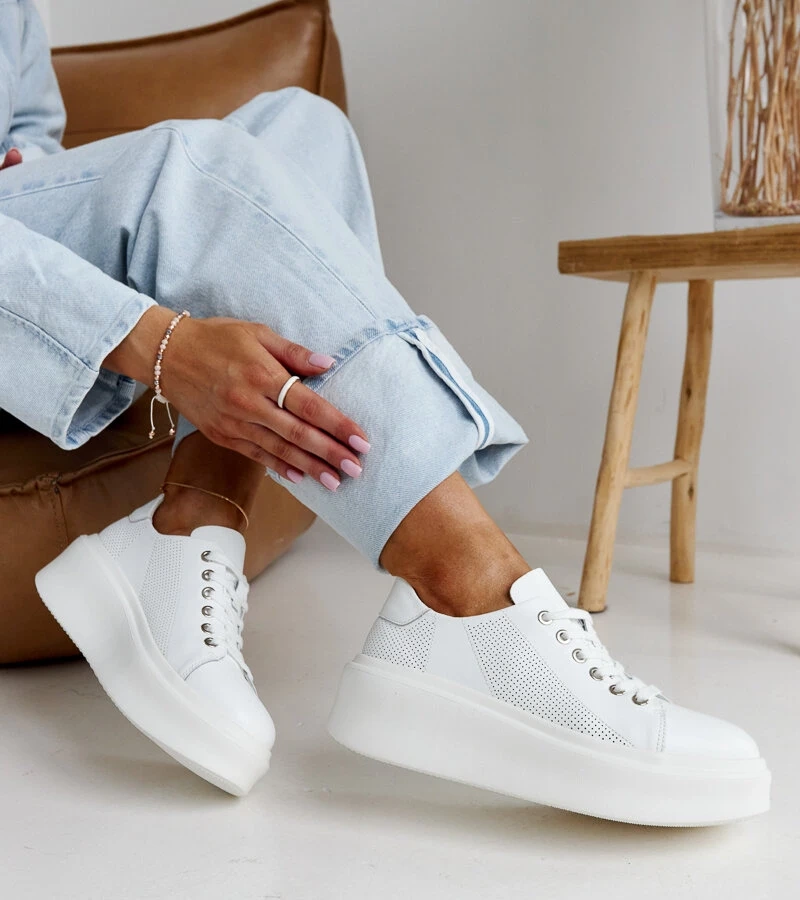 Almasi vastag talpú fehér bőr tornacipők