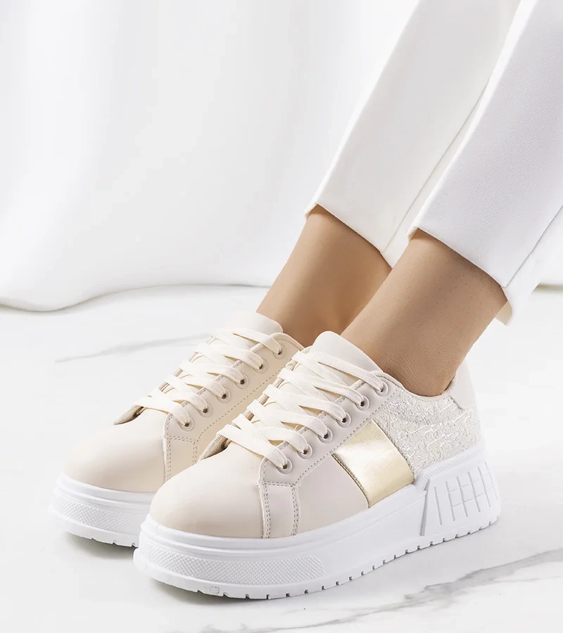 Avenid bézs szövetcipők platformmal